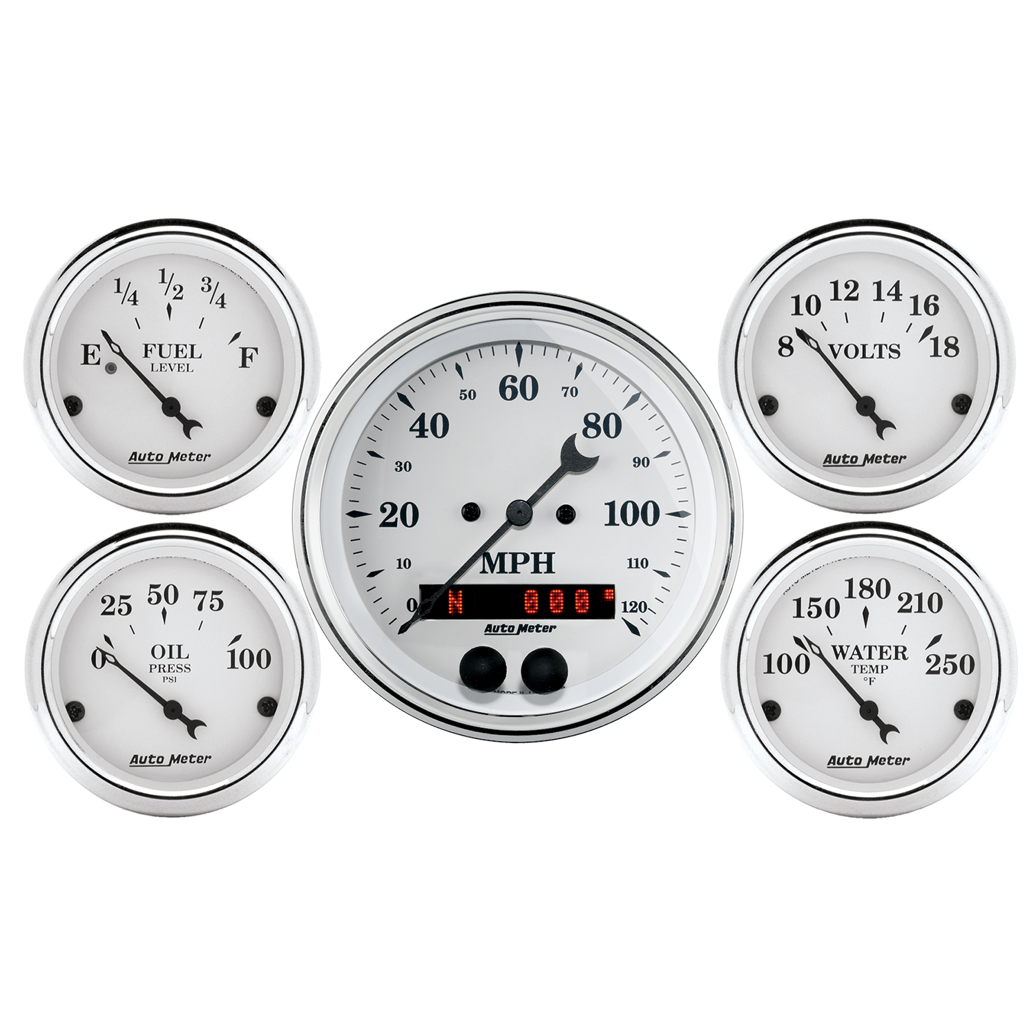 AUTOMETER 5pc Gauge Kit 3 3/8" & 2 1/16", GPS Speedometer, Old Tyme White