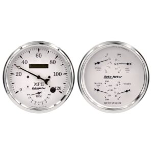 AUTOMETER Gauge Kit, 2 Pc., Quad & Tach/Speedo, 5", Old Tyme White