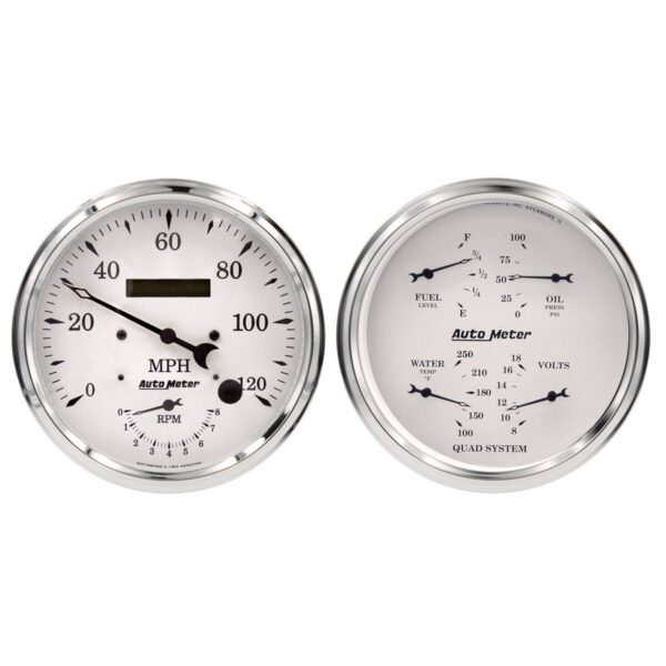 AUTOMETER Gauge Kit, 2 Pc., Quad & Tach/Speedo, 5", Old Tyme White