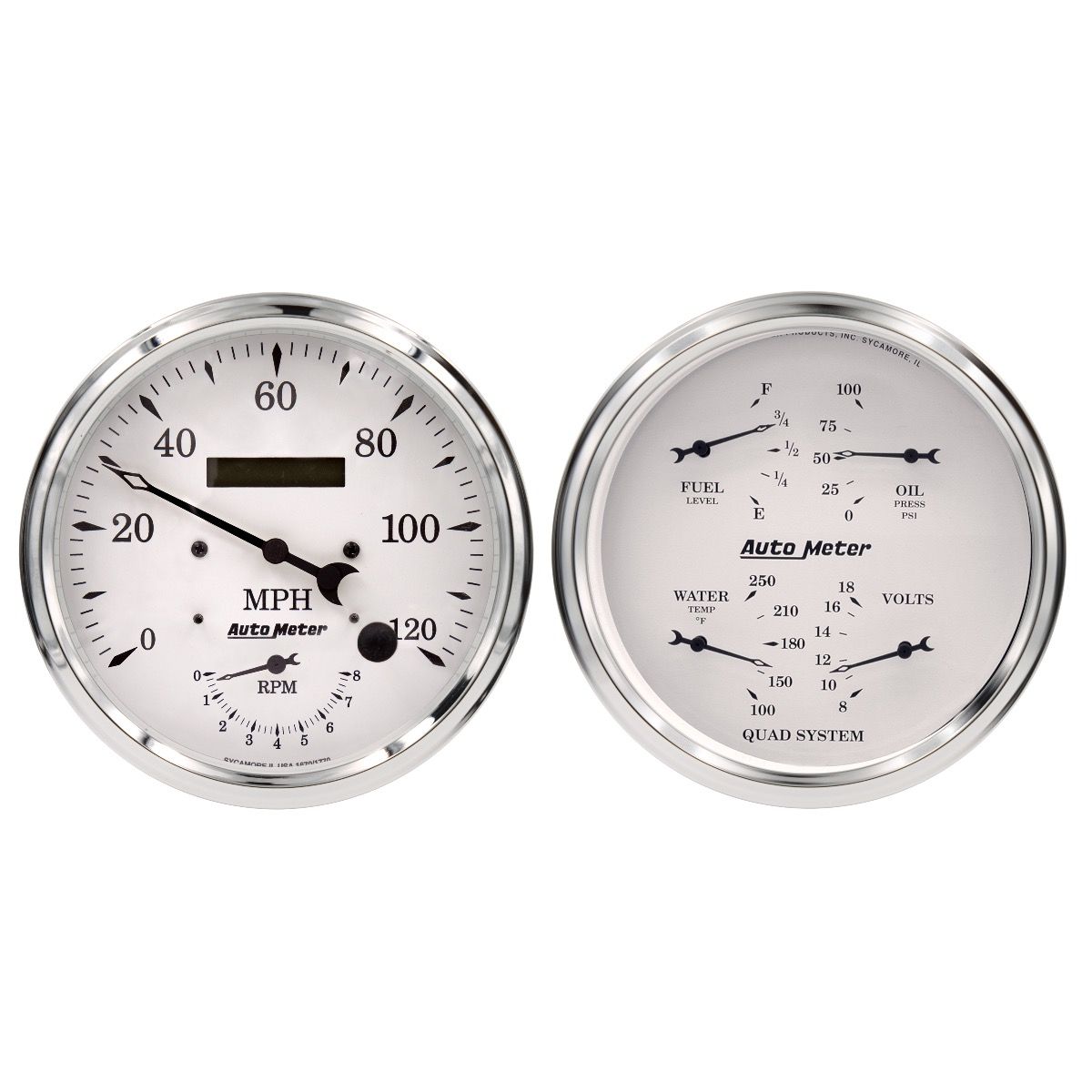 AUTOMETER Gauge Kit, 2 Pc., Quad & Tach/Speedo, 5", Old Tyme White
