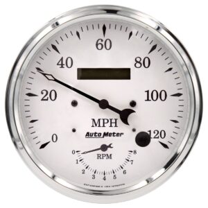 AUTOMETER Gauge, Tach/Speedo, 5", 120MPH & 8K RPM, Elec. Program., Old Tyme White