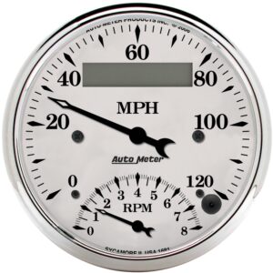 AUTOMETER Tacho/Speedo Gauge 3 3/8", 120MPH & 8K RPM, Elec. Program., Old Tyme White