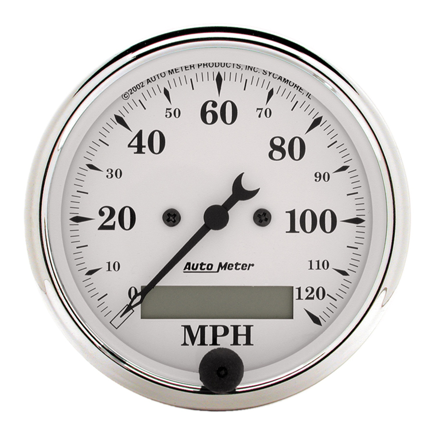AUTOMETER Gauge, Speedo., 3 1/8", 120MPH, Elec. Prog. W/ LCD Odo, Old Tyme White