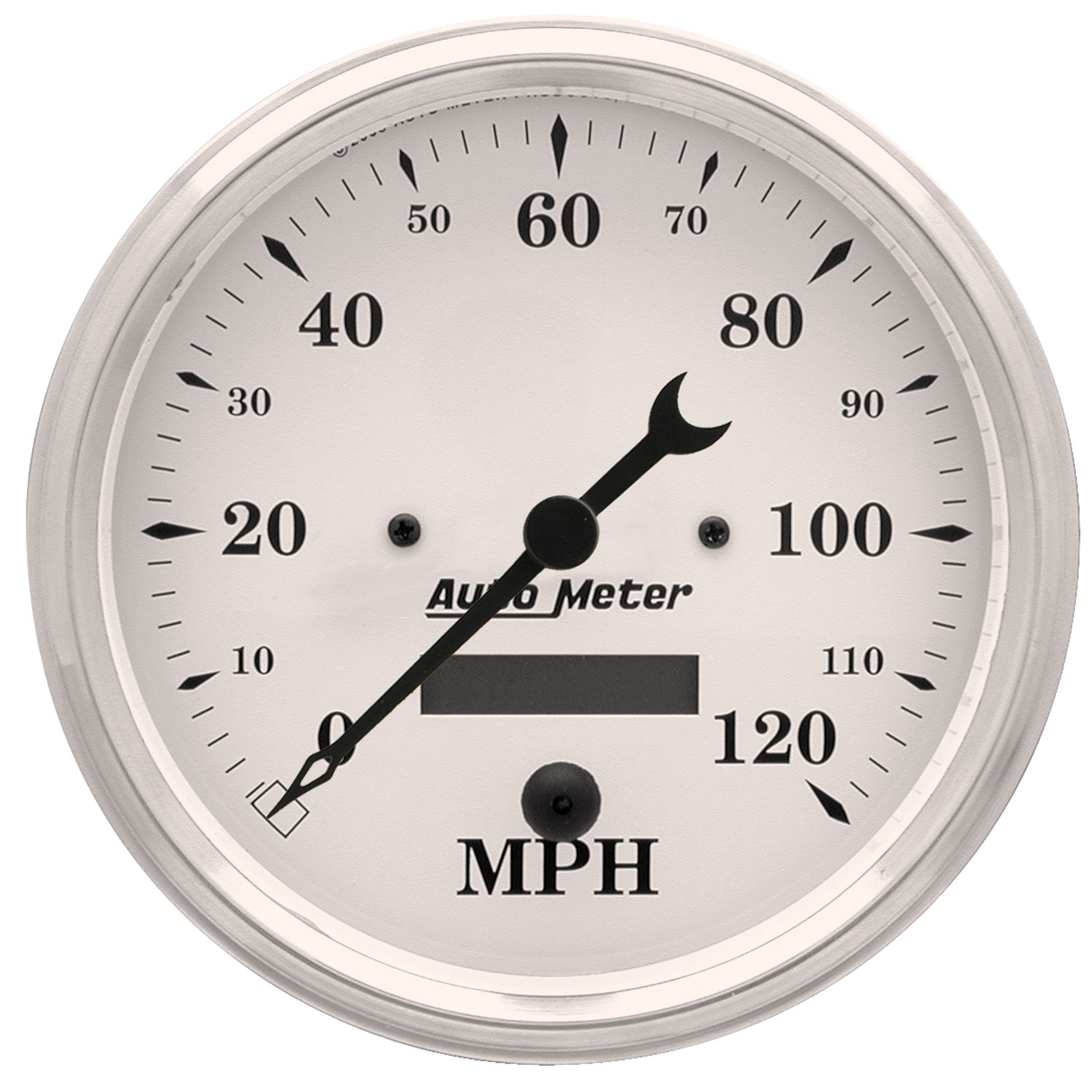 AUTOMETER Gauge, Speedo., 5", 120MPH, Elec. Prog. W/ LCD Odo, Old Tyme White