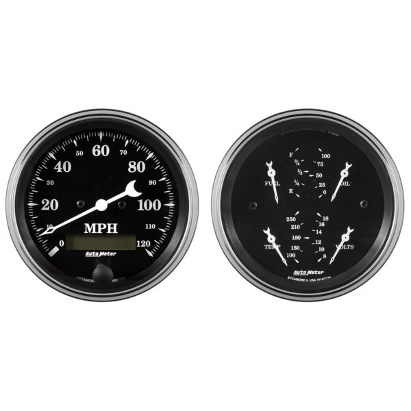 AUTOMETER 2pc Gauge Kit Quad & Speedometer, 3 3/8", Old Tyme Black