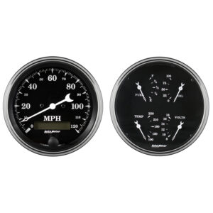 AUTOMETER 2pc Gauge Kit Quad & Speedometer, 5", Old Tyme Black