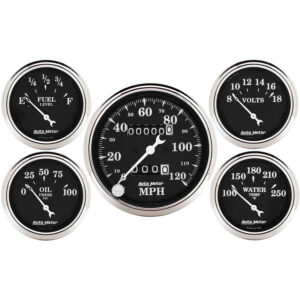 AUTOMETER 5PC Gauge Kit 3 1/8" & 2 1/16", Mech. Speedometer, Old Tyme Black