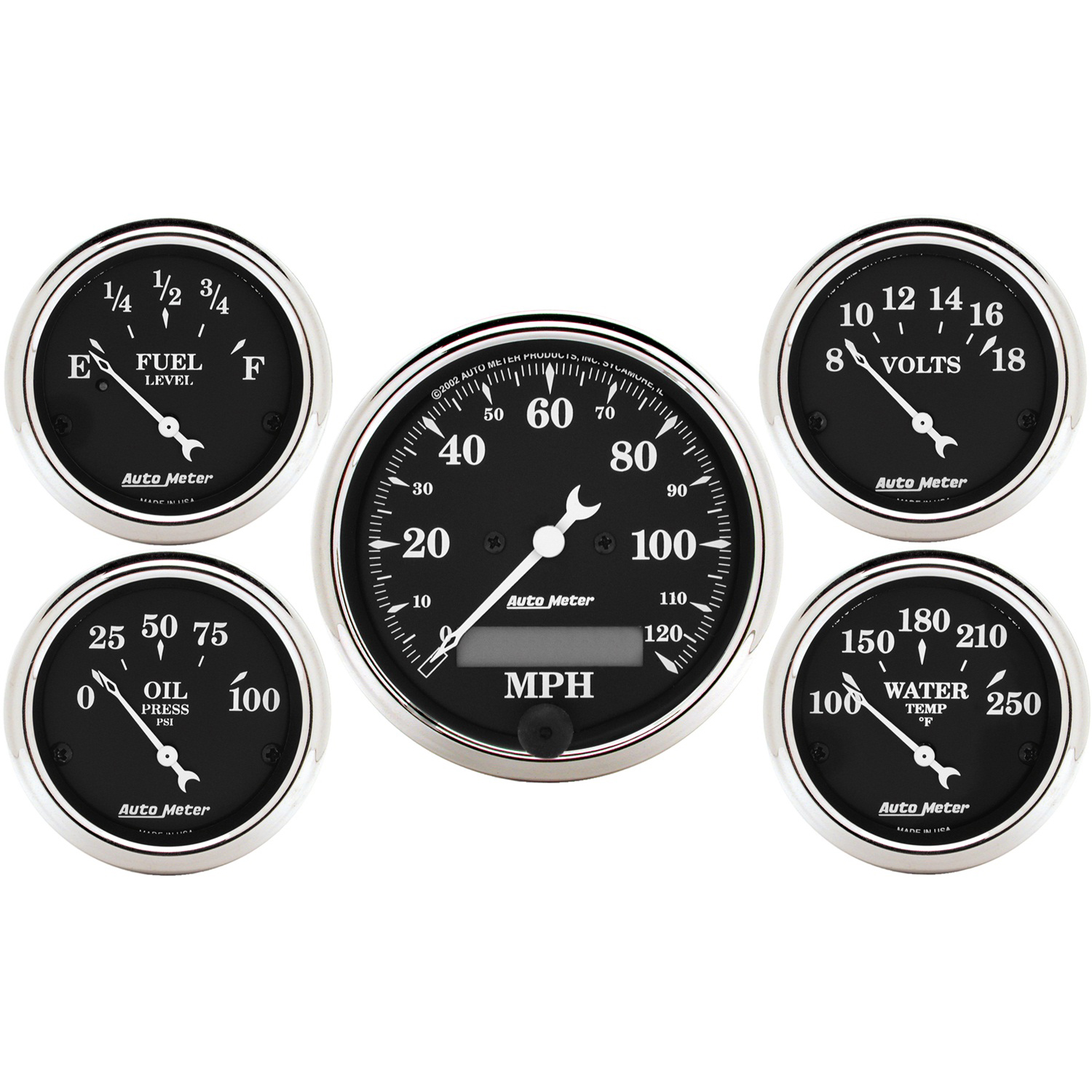 AUTOMETER 5pc Gauge Kit 3 1/8" & 2 1/16", Elec. Speedometer, Old Tyme Black