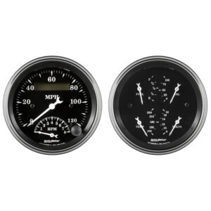 AUTOMETER 2pc Gauge Kit Quad & Tach/Speedo, 3 3/8", Old Tyme Black