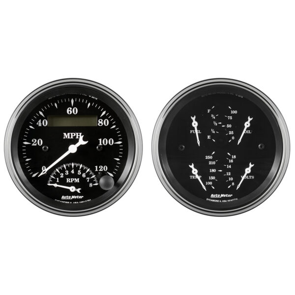 AUTOMETER 2pc Gauge Kit Quad & Tach/Speedo, 3 3/8", Old Tyme Black