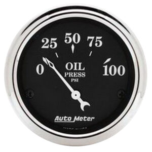 AUTOMETER Oil Pressure Gauge 2 1/16", 100PSI, Elec, Old Tyme Black