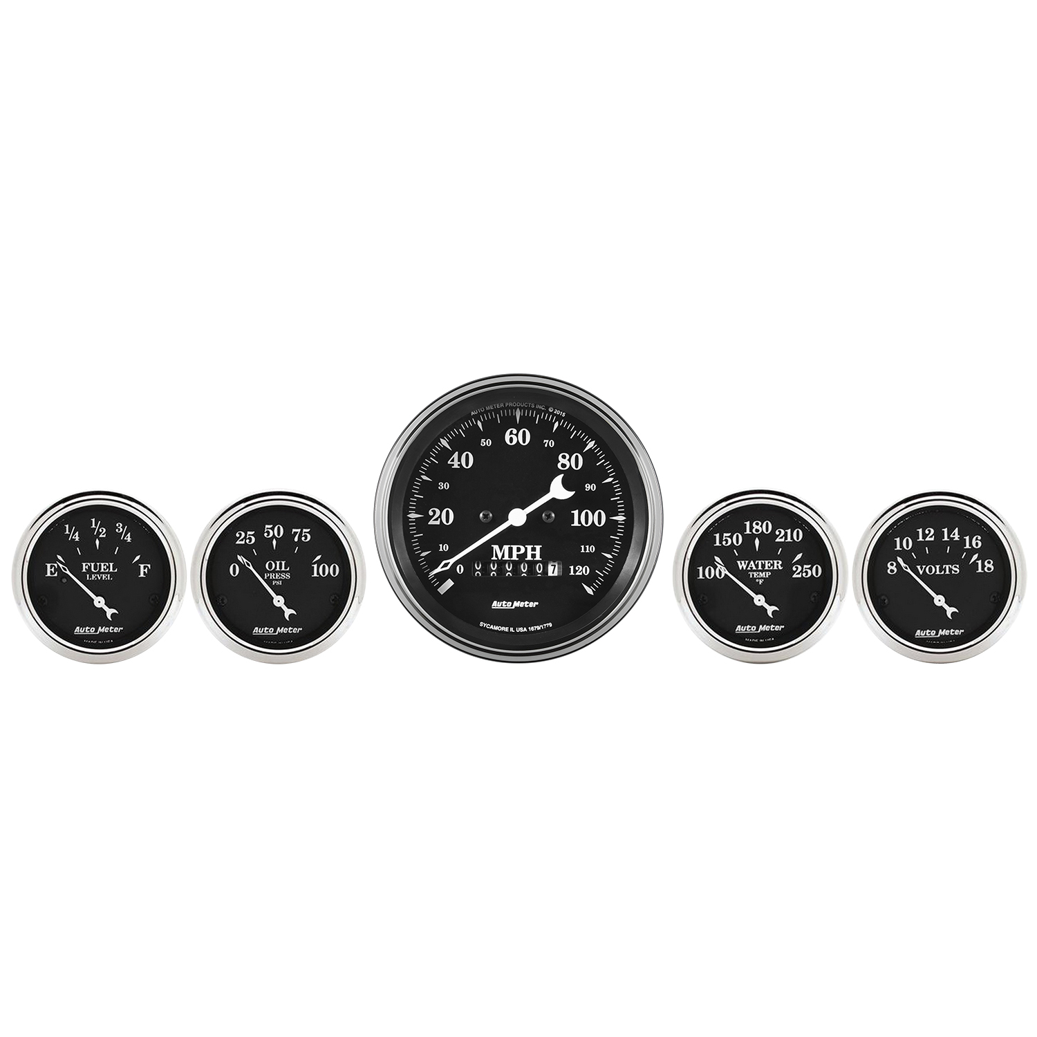 AUTOMETER 5pc Gauge Kit 3 3/8" & 2 1/16", Elec. Speedometer, Old Tyme Black