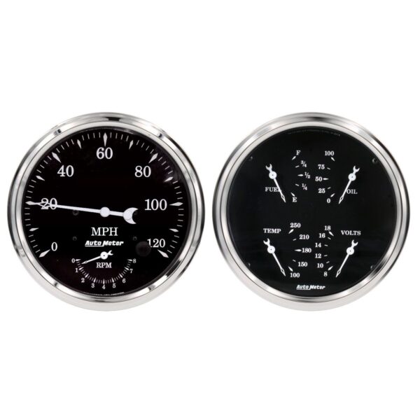 AUTOMETER Gauge Kit, 2 Pc., Quad & Tach/Speedo, 5", Old Tyme Black