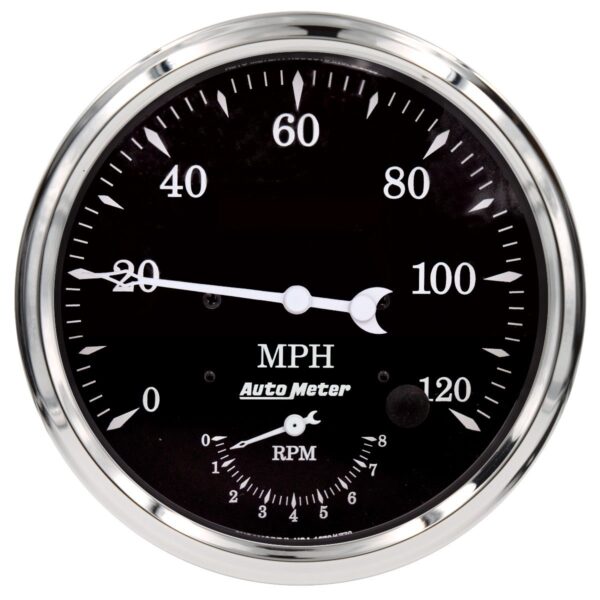 AUTOMETER Gauge, Tach/Speedo, 5", 120MPH & 8K RPM, Elec. Program., Old Tyme Black