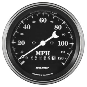 AUTOMETER Gauge, Speedo., 3 3/8", 120MPH, Elec. Prog. W/ Wheel Odo, Old Tyme Black