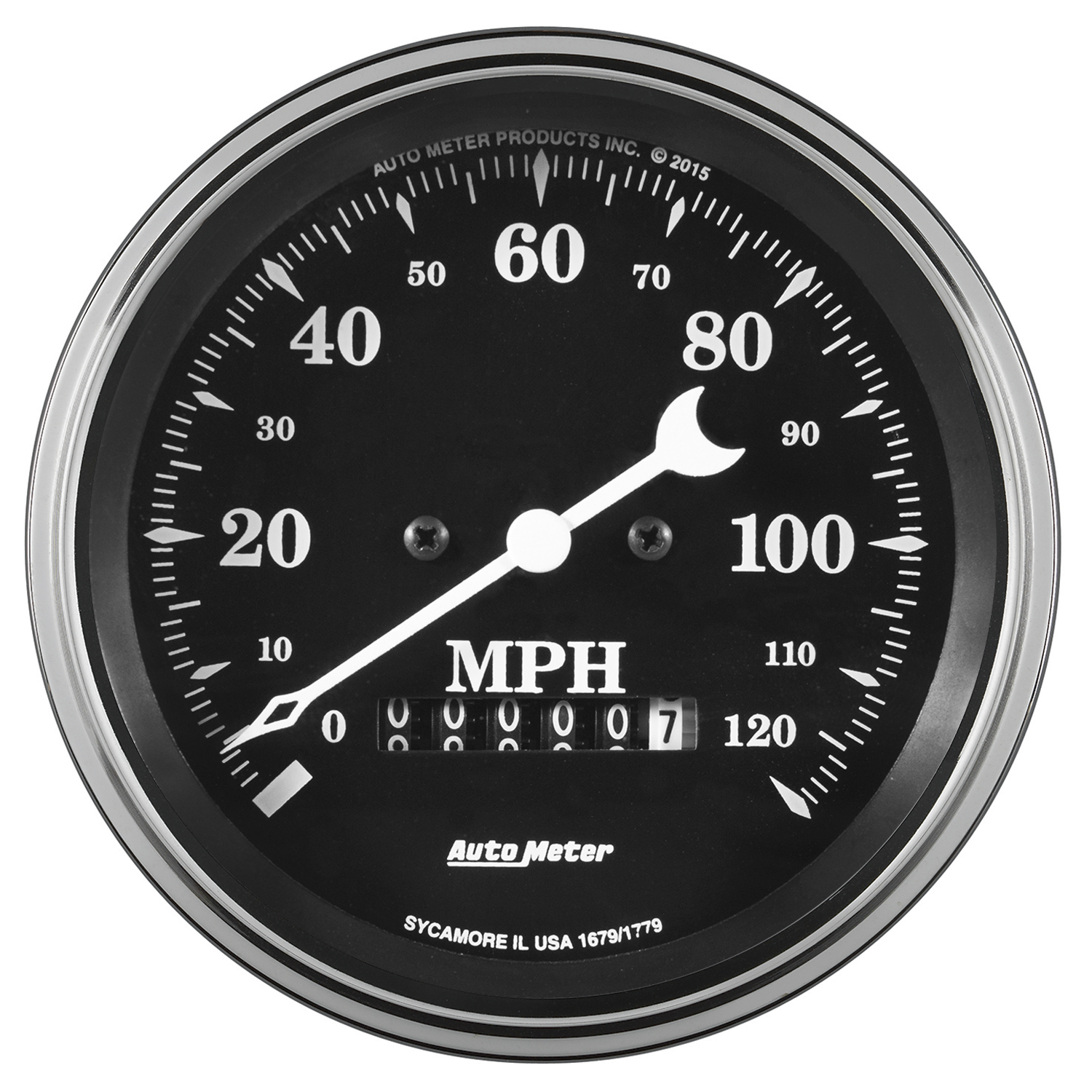 AUTOMETER Gauge, Speedo., 3 3/8", 120MPH, Elec. Prog. W/ Wheel Odo, Old Tyme Black