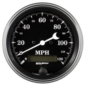 AUTOMETER Gauge, Speedo., 3 3/8", 120MPH, Elec. Prog. W/ LCD Odo, Old Tyme Black