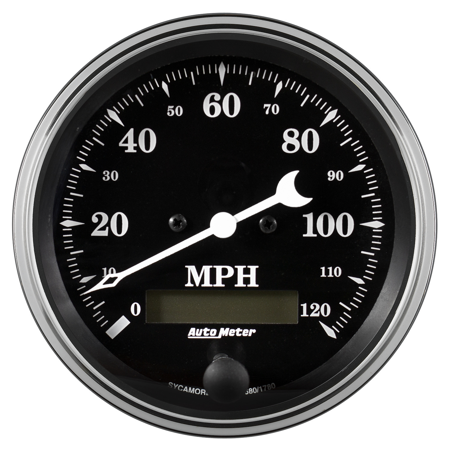 AUTOMETER Gauge, Speedo., 3 3/8", 120MPH, Elec. Prog. W/ LCD Odo, Old Tyme Black