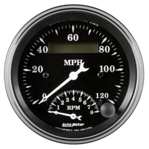 AUTOMETER Tacho/Speedo Gauge 3 3/8", 120MPH & 8K RPM, Elec. Program., Old Tyme Black