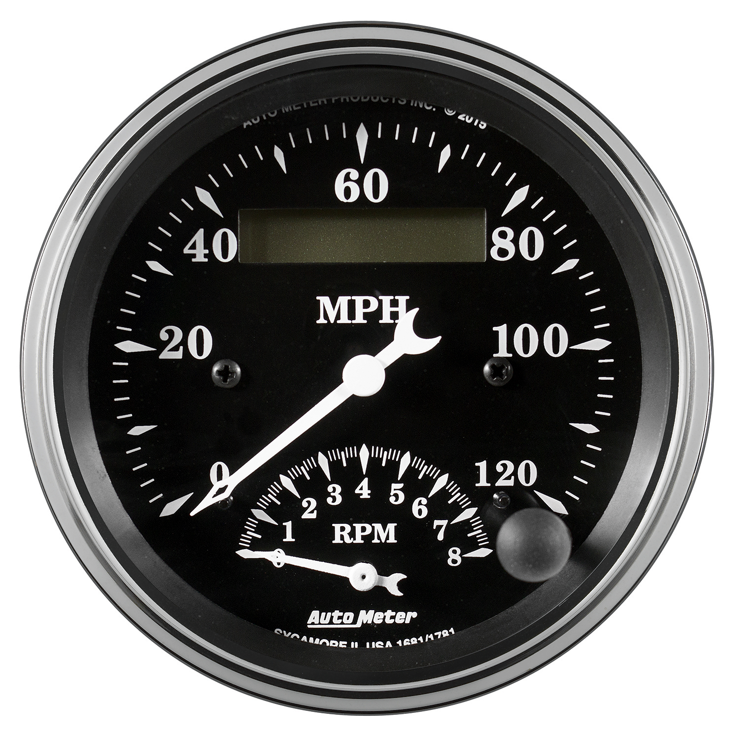 AUTOMETER Tacho/Speedo Gauge 3 3/8", 120MPH & 8K RPM, Elec. Program., Old Tyme Black