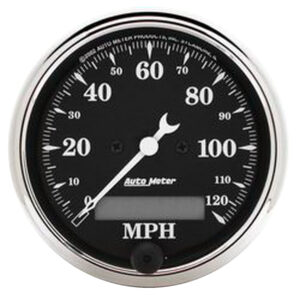 AUTOMETER Gauge, Speedo., 3 1/8", 120MPH, Elec. Prog. W/ LCD Odo, Old Tyme Black