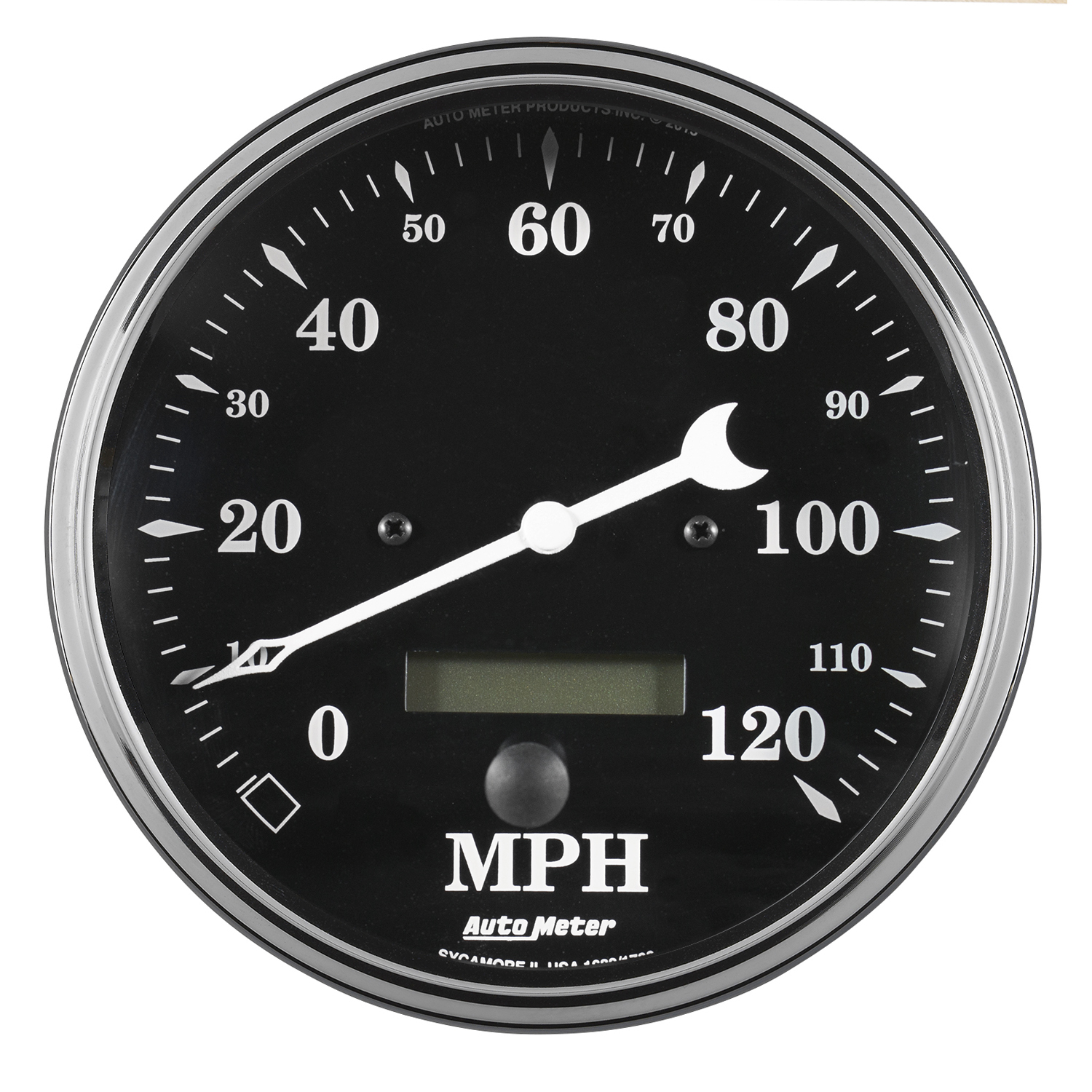 AUTOMETER Gauge, Speedo., 5", 120MPH, Elec. Prog. W/ LCD Odo, Old Tyme Black