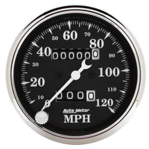 AUTOMETER Gauge, Speedo., 3 1/8", 120MPH, Mechanical, Old Tyme Black