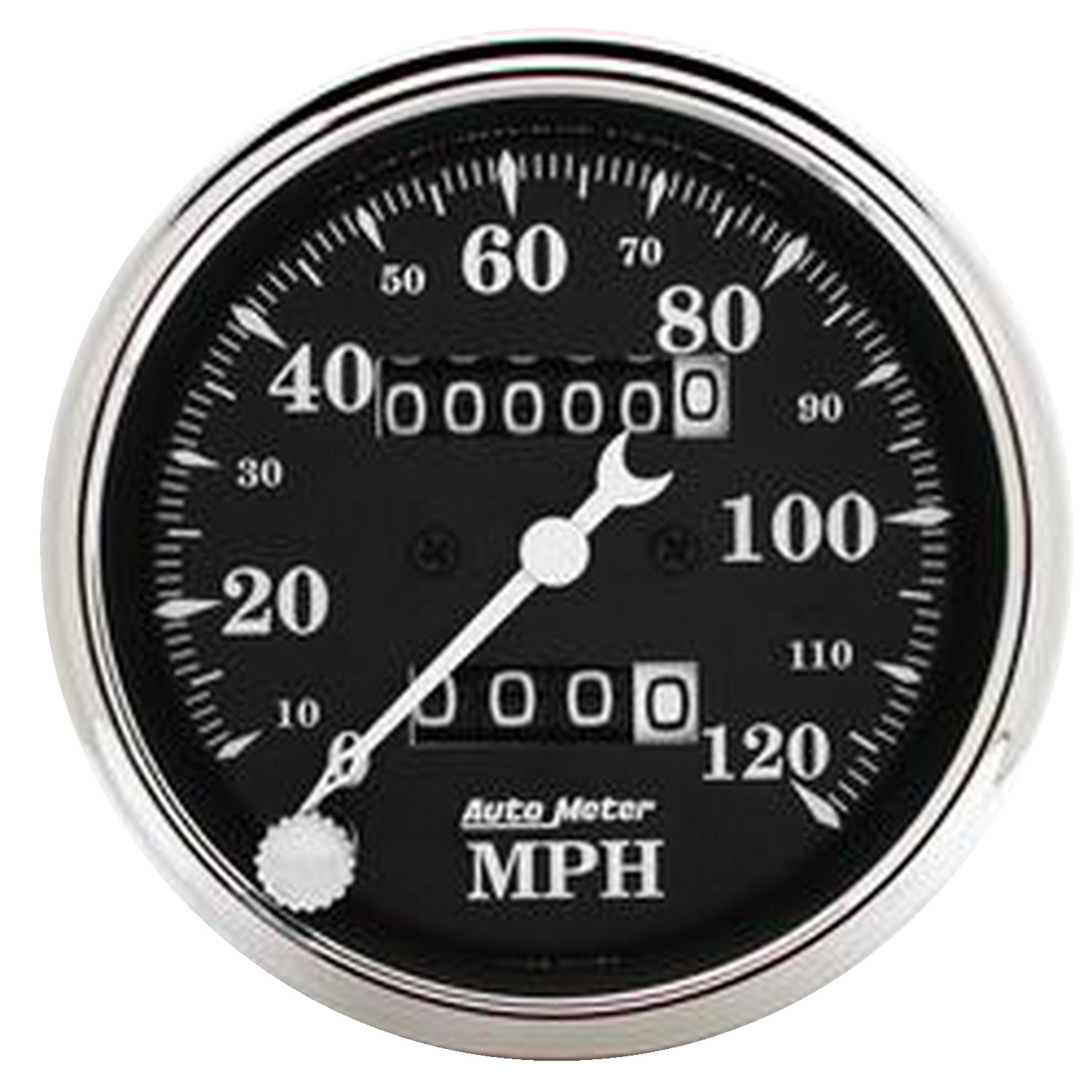 AUTOMETER Gauge, Speedo., 3 1/8", 120MPH, Mechanical, Old Tyme Black
