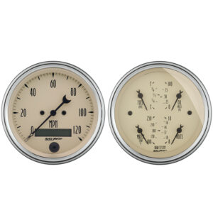 AUTOMETER 2pc Gauge Kit Quad & Speedometer, 3 3/8", Antique Beige