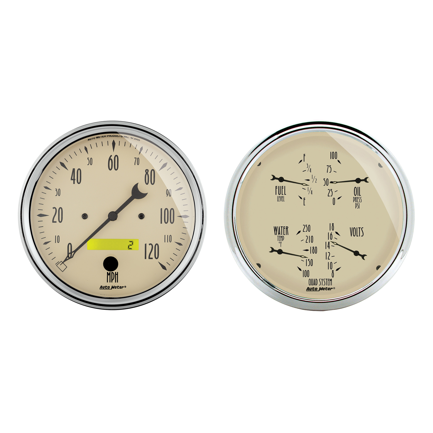 AUTOMETER 2pc Gauge Kit Quad & Speedometer, 5", Antique Beige