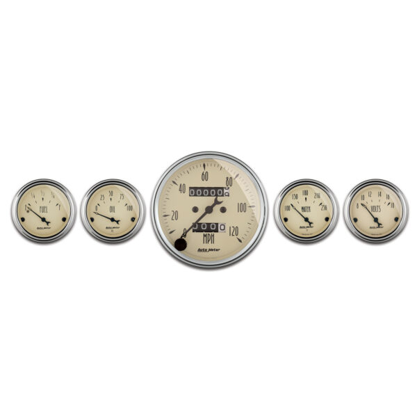 AUTOMETER 5pc Gauge Kit 3 1/8" & 2 1/16", Mech. Speedometer, Antique Beige