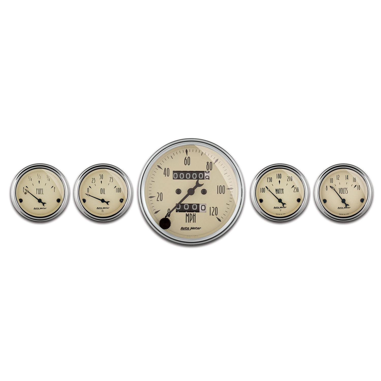 AUTOMETER 5pc Gauge Kit 3 1/8" & 2 1/16", Mech. Speedometer, Antique Beige