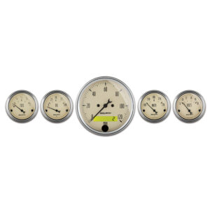 AUTOMETER 5pc Gauge Kit 3 1/8" & 2 1/16", Elec. Speedometer, Antique Beige