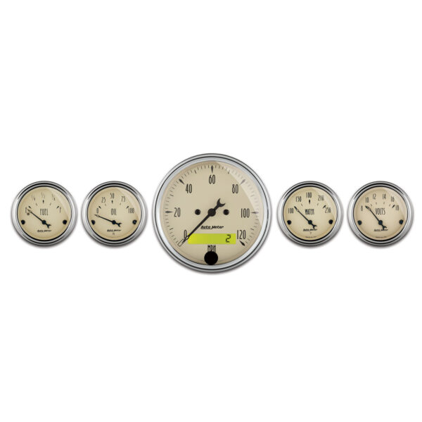 AUTOMETER 5pc Gauge Kit 3 1/8" & 2 1/16", Elec. Speedometer, Antique Beige