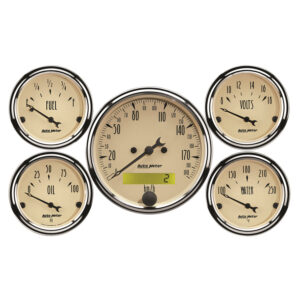 AUTOMETER 5pc Gauge Kit 3 1/8" & 2 1/16", Elec. KM/H Speedometer, Antique Beige