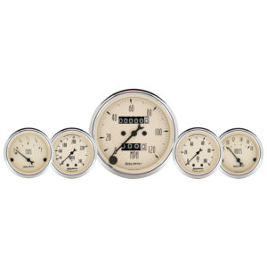 AUTOMETER 5pc Gauge Kit 3 1/8" & 2 1/16", Mech. Speedo., Wtmp & Oilp, Antique Beige