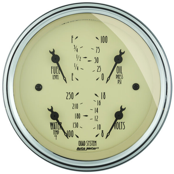AUTOMETER 2pc Gauge Kit Quad & Tach/Speedo, 3 3/8", Antique Beige - Image 3