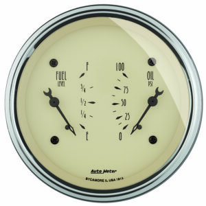 AUTOMETER Gauge, Dual, Fuel & Oilp, 3 3/8", 240°-33°F & 100PSI, Elec, Antique Beige