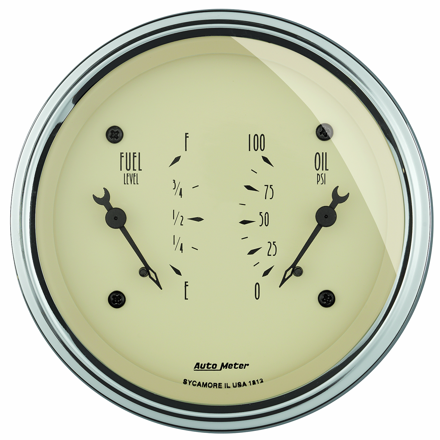 AUTOMETER Gauge, Dual, Fuel & Oilp, 3 3/8", 240°-33°F & 100PSI, Elec, Antique Beige