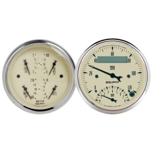 AUTOMETER 2pc Gauge Kit Quad & Tach/Speedo, 3 3/8", Antique Beige