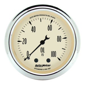 AUTOMETER Oil Pressure Gauge 2 1/16", 100PSI, Mech, Antique Beige