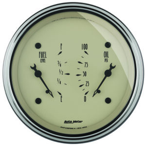 AUTOMETER Gauge, Dual, Fuel & Oilp, 3 3/8", 0°-90°F & 100PSI, Elec, Antique Beige