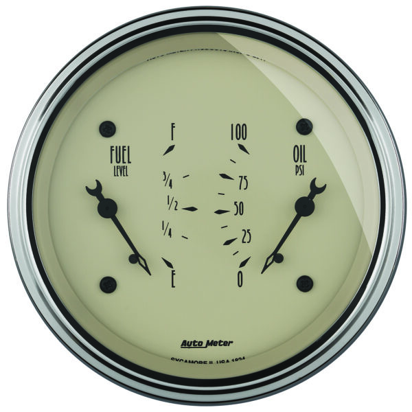 AUTOMETER Gauge, Dual, Fuel & Oilp, 3 3/8", 0°-90°F & 100PSI, Elec, Antique Beige