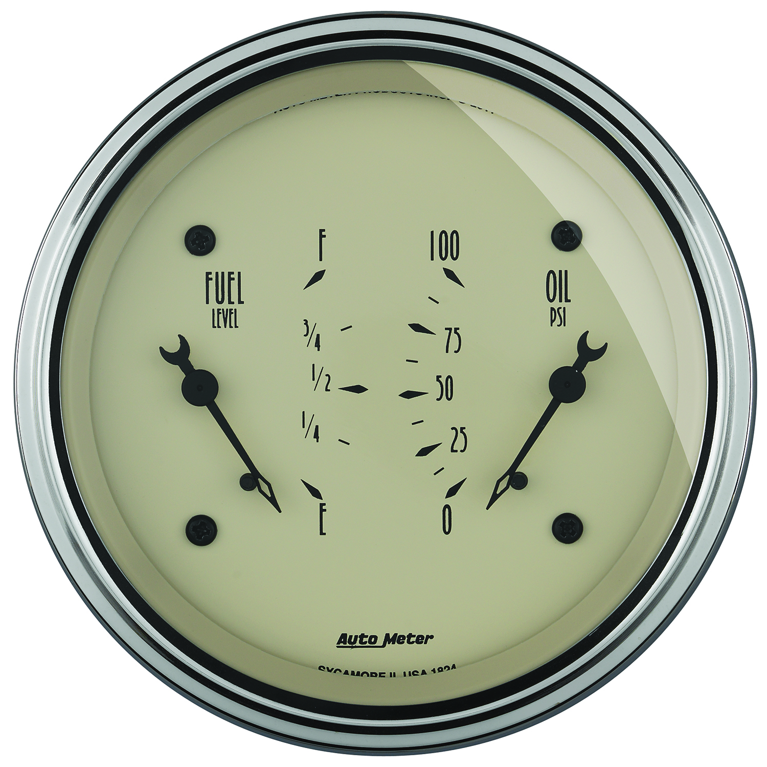 AUTOMETER Gauge, Dual, Fuel & Oilp, 3 3/8", 0°-90°F & 100PSI, Elec, Antique Beige