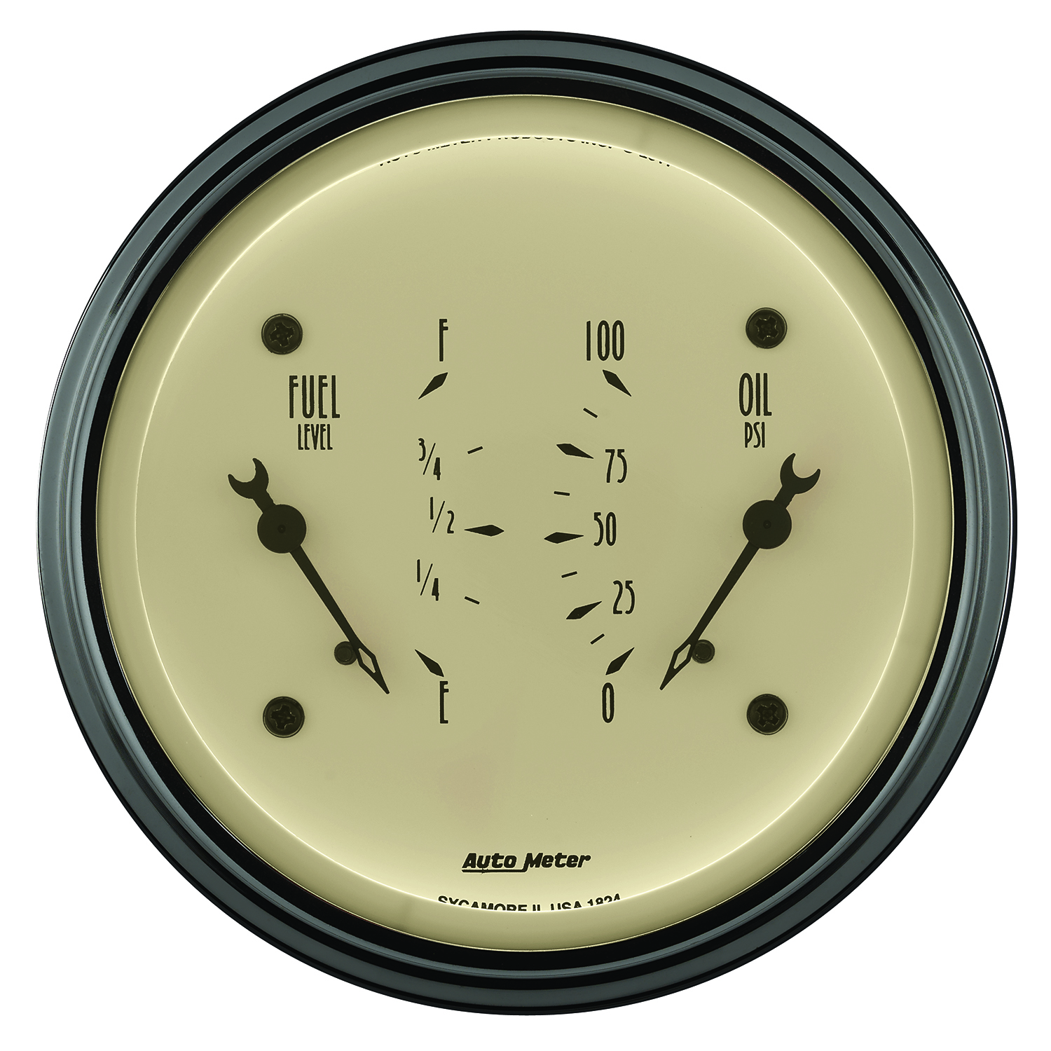 AUTOMETER Gauge, Dual, Fuel & Oilp, 3 3/8", 0°-90°F & 100PSI, Elec, Antique Beige - Image 2