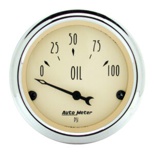 AUTOMETER Oil Pressure Gauge 2 1/16", 100PSI, Elec, Antique Beige