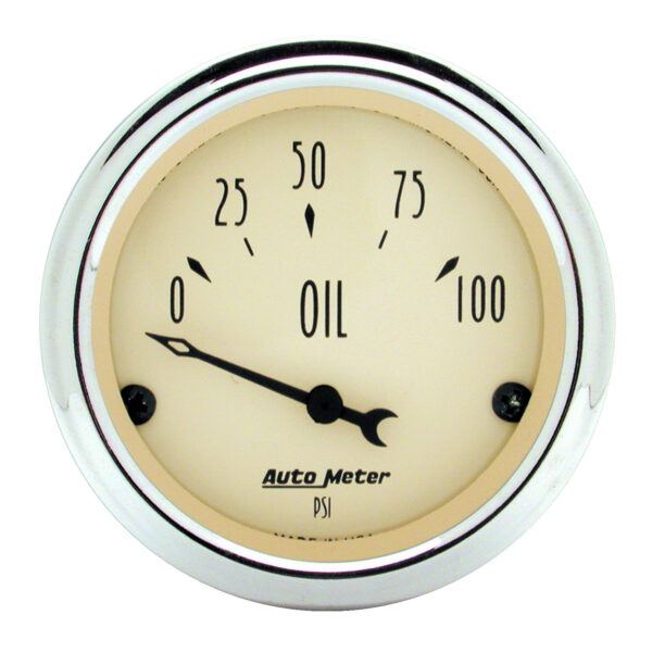 AUTOMETER Oil Pressure Gauge 2 1/16", 100PSI, Elec, Antique Beige