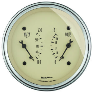 AUTOMETER Gauge, Dual, Wtmp & Volt, 3 3/8", 250°f & 18V, Elec, Antique Beige