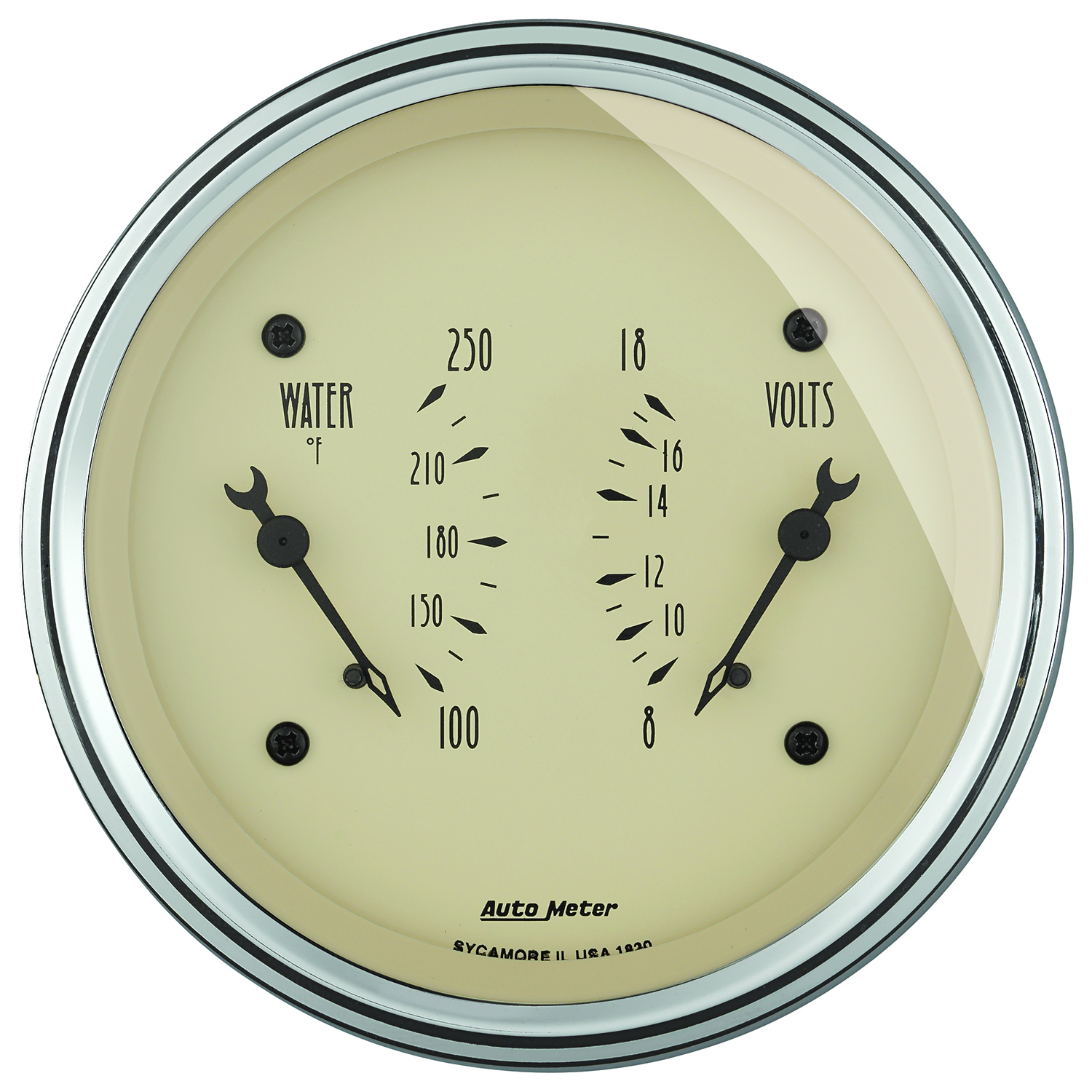 AUTOMETER Gauge, Dual, Wtmp & Volt, 3 3/8", 250°f & 18V, Elec, Antique Beige