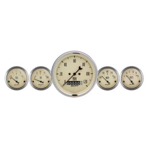 AUTOMETER 5pc Gauge Kit 3 3/8" & 2 1/16", Elec. Speedometer, Antique Beige